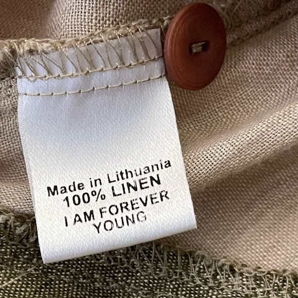 Flax- Striped Linen tunic Button down with 3/4 sleeves Earthy Tones Size S - Picture 8 of 12